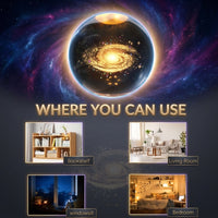 3D Galaxy Crystal Ball Night Lamp | Engraved USB Table LED Wooden Light for Home Office Decoration and Birthday Gift.