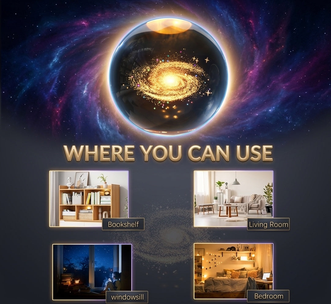 3D Galaxy Crystal Ball Night Lamp | Engraved USB Table LED Wooden Light for Home Office Decoration and Birthday Gift.