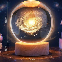 3D Galaxy Crystal Ball Night Lamp | Engraved USB Table LED Wooden Light for Home Office Decoration and Birthday Gift.