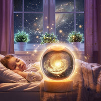 3D Galaxy Crystal Ball Night Lamp | Engraved USB Table LED Wooden Light for Home Office Decoration and Birthday Gift.