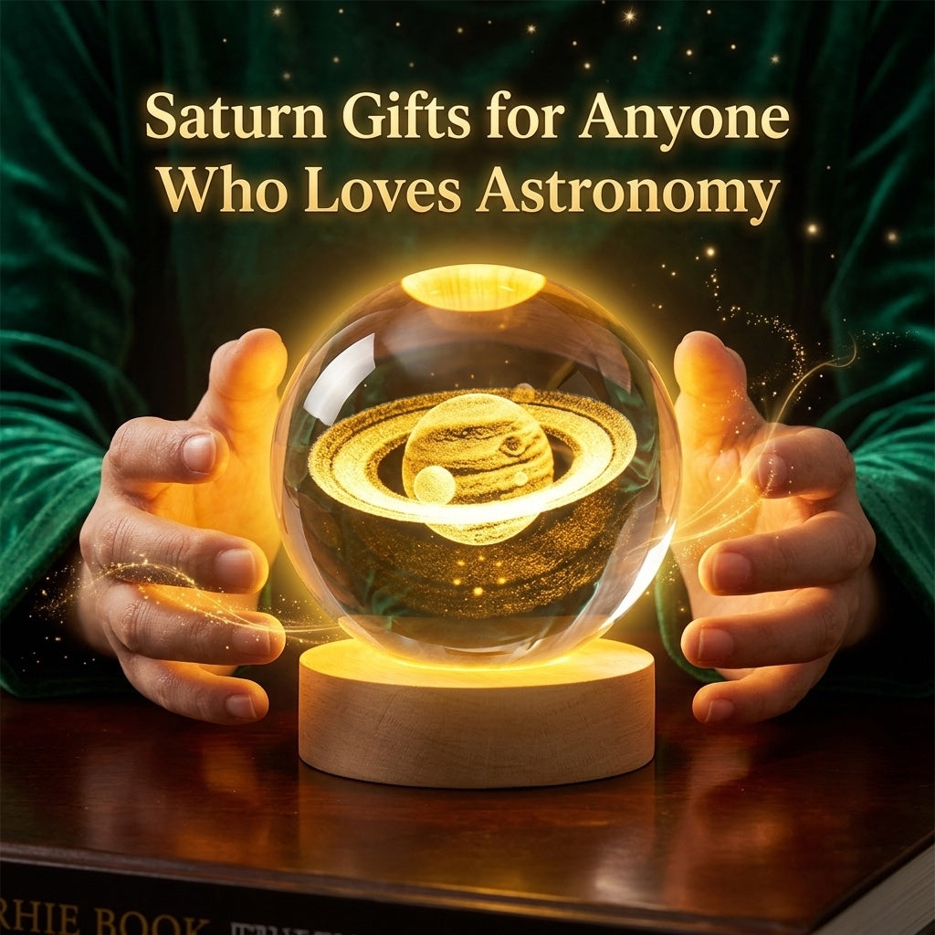 Desidiya 3D Saturn Crystal Ball Night Lamp, Crystal Ball Night Light, Corded Electric Table Colorful LED 2.4 Inch Wooden Base Lamp for Home Decoration Birthday Gift for Teens Boys and Girls