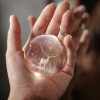 Desidiya Deer 3D Crystal Ball Night Light with Wooden Base - LED USB Table Lamp for Kids,