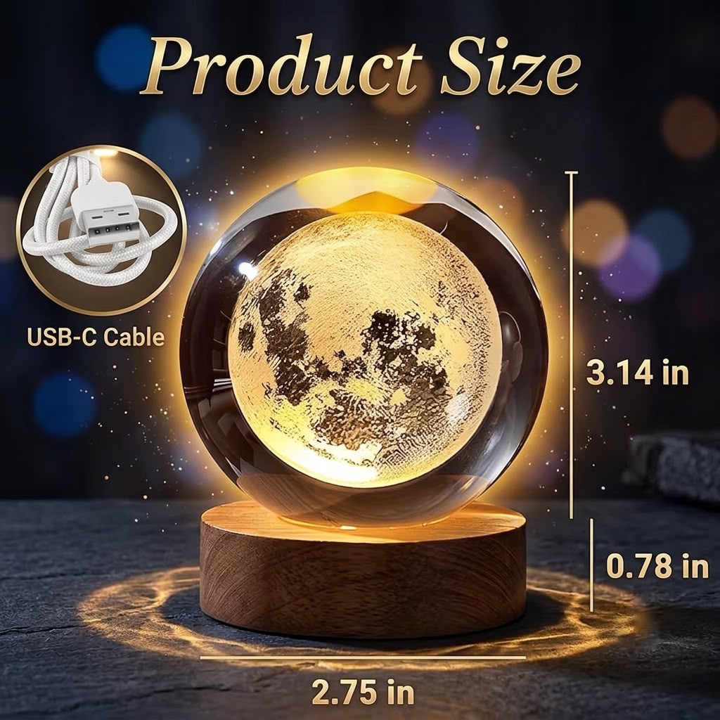 3D Moon Crystal Ball Night Lamp Salcoria
