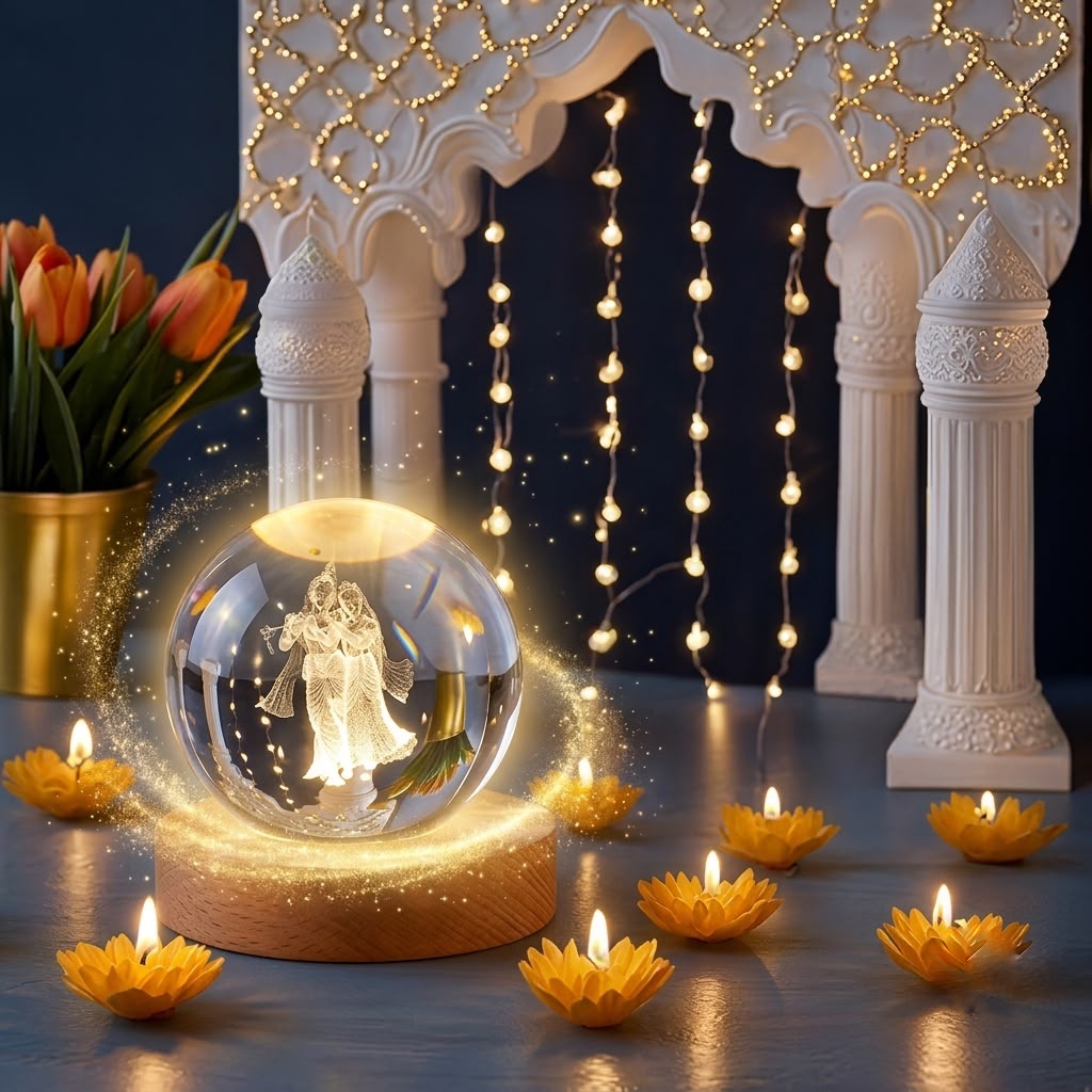 3D Crystal Radha Krishna Lamp LED Salcoria