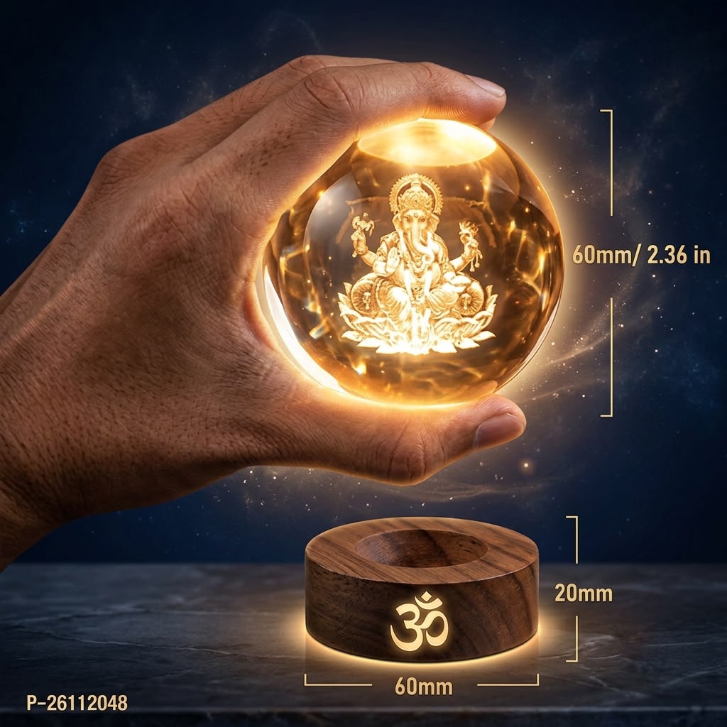 Ganesh Ji 3D Crystal Ball with LED Salcoria
