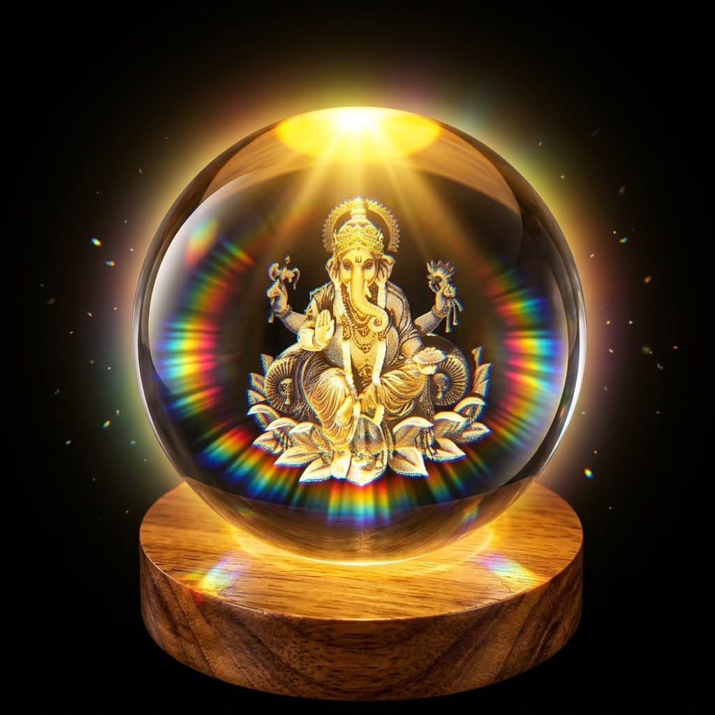 Ganesh Ji 3D Crystal Ball with LED Salcoria