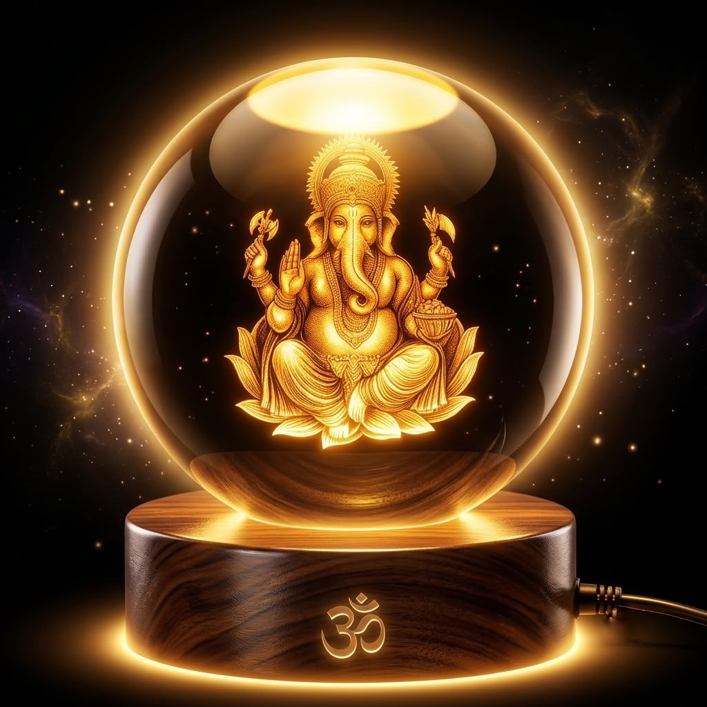 Ganesh Ji 3D Crystal Ball with LED Salcoria